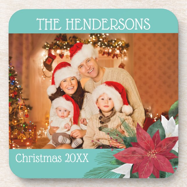 Photo Christmas Poinsettia Coaster (Front)