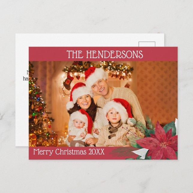 Photo Christmas Poinsettia Holiday Postcard (Front/Back)