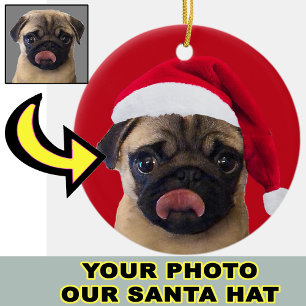 Photo Christmas Santa Hat on Your Dog Puppy Ceramic Ornament