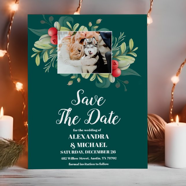 Photo Christmas Winter Greenery Wedding Save The Date (Creator Uploaded)