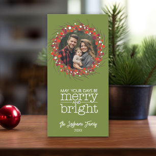Photo Christmas Wreath - twigs and berries Holiday Card