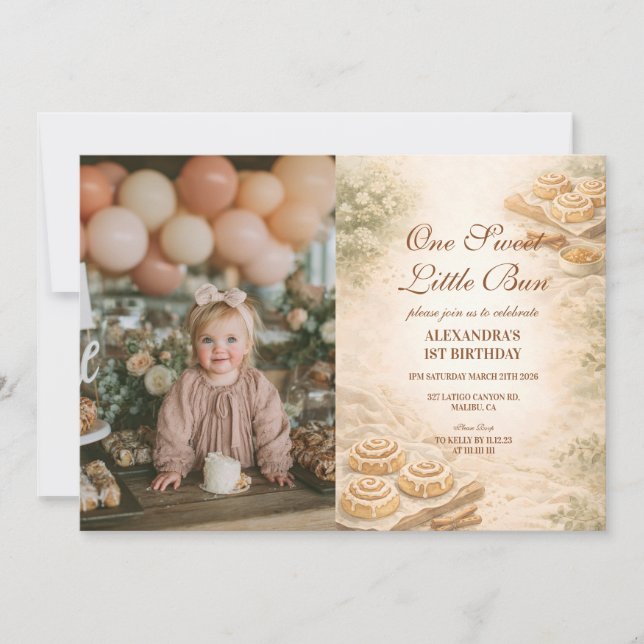 Photo Cinnamon Bakery Little Bun 1st Birthday Invitation (Front)