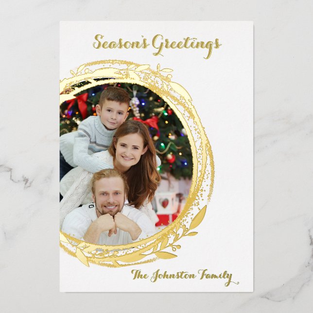Photo Circle Gold Christmas Foil Holiday Card (Front)