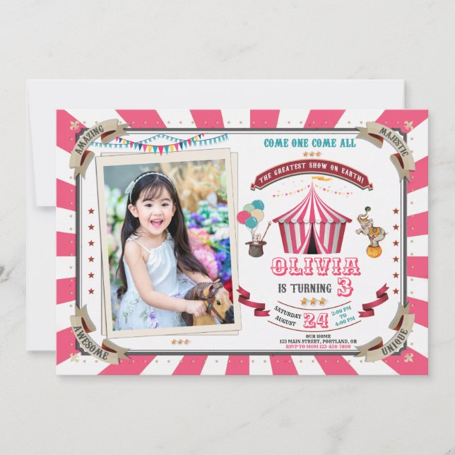 Photo Circus birthday invitation Vintage Carnival (Front)