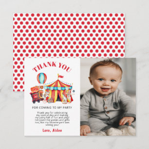 Photo Circus Carnival Birthday Party Thank You Card
