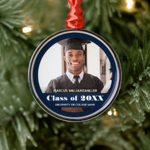 Photo Class Year Blue Graduation Metal Ornament