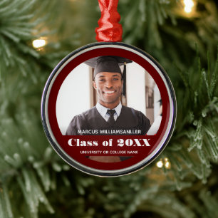 Photo Class Year Burgundy Graduation Metal Ornament