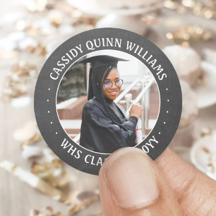 Photo Class Year Chalkboard Black White Graduation Classic Round Sticker