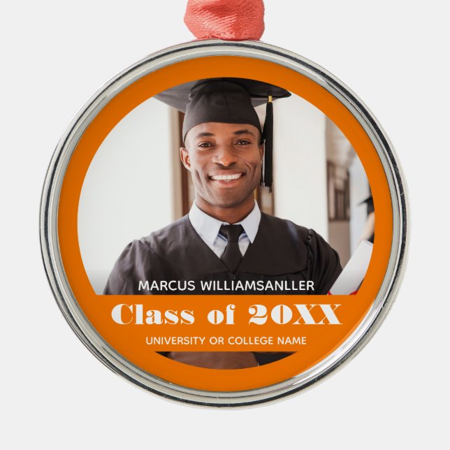 Photo Class Year Orange Graduation Metal Ornament (Front)