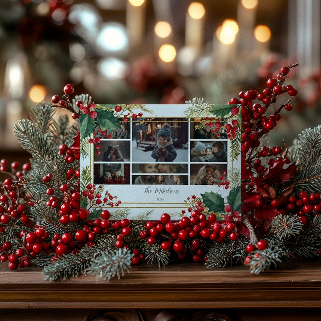 Photo Classic Holly Berry Christmas Party Holiday Card (Creator Uploaded)