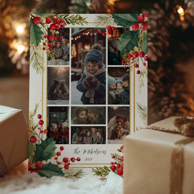 Photo Classic Holly Berry Christmas Party Holiday Card (Creator Uploaded)