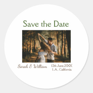 Photo classic white elegant typography wedding mod round sticker