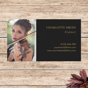 Photo Classical Musician Professional Black&Gold Business Card