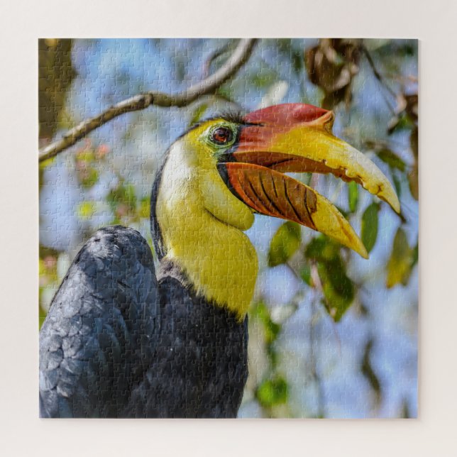 Photo Closeup Wrinkled Hornbill Bird Leaves Square Jigsaw Puzzle (Vertical)