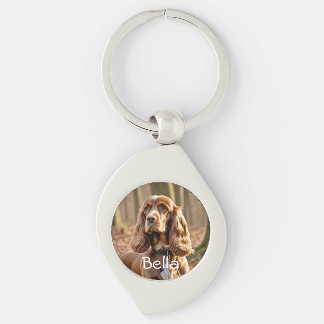 Photo Cocker Spaniel Personalise Key Ring (Front)