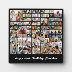 Photo Collage 100 Picture Grid Custom Square Black Plaque