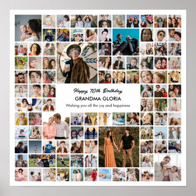Photo Collage 100 Pictures Birthday Gift Square Poster (Front)