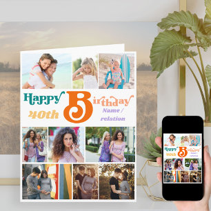 Photo Collage 10 Picture Name and Any Age Birthday Card