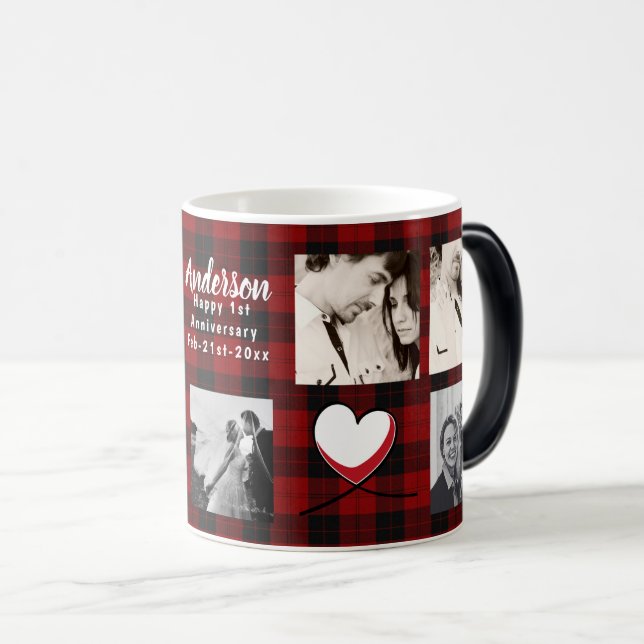 PHOTO COLLAGE 10th 15th Anniversary Buffalo Plaid Magic Mug (Front Right)