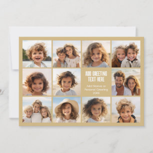 Photo Collage - 11 Pics and Text - Champagne Gold Holiday Card