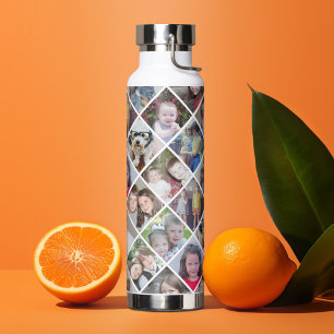 Photo Collage - 12 Photos Diamond All Over Pattern Water Bottle