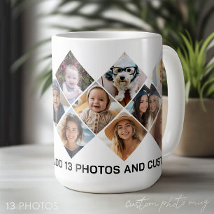 Photo Collage - 13 Photos Diamond All Over Pattern Coffee Mug