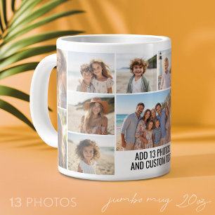 Photo Collage - 13 Pics plus Text Block Minimal Large Coffee Mug