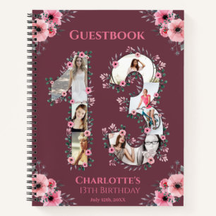 Photo Collage 13th Birthday Pink Flower Guest Book