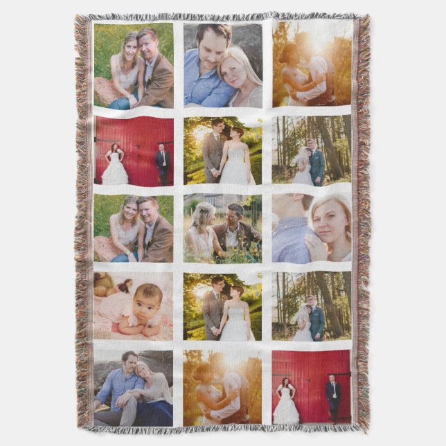 Photo Collage 15 photos White Throw Blanket (Front Vertical)