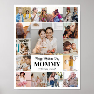 Photo Collage 15 Pictures 11x14 Custom White Poster