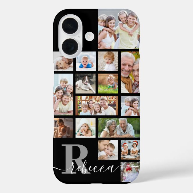 Photo Collage 16 Photos Monogram Name Custom Colou Case-Mate iPhone Case (Back)