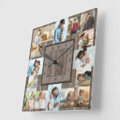 Photo Collage 16 Picture Brown Wood Numbered Square Wall Clock (Angle)