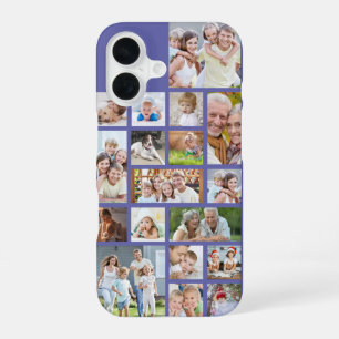 Photo Collage 18 Photos Custom Colour Purple iPhone 16 Case