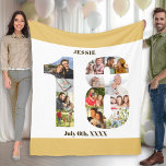 Photo Collage 18th Birthday Neutral Sand Picture Fleece Blanket<br><div class="desc">Custom Picture Blanket with 12 of your favourite photos. This stylish photo collage is in the shape of the number 18 on a white background with neutral beige sand / muted yellow borders. The blanket can also be personalised with the name and birth date of your choice, which is lettered...</div>