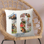 Photo Collage 18th Birthday Personalised Keepsake Cushion<br><div class="desc">Personalised 18th Birthday Gift. This custom decorative pillow has a neat photo collage shaped into a number 18 with ocean blue typography. The wording reads "Congrats!" along with your custom name and birth date (all of which you can edit or leave blank). The template is set up ready for you...</div>