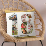 Photo Collage 18th Birthday Personalised Neutral Cushion<br><div class="desc">Personalised 18th Birthday Gift. This custom decorative pillow has a neat photo collage shaped into a number 18 with neutral beige sand / muted yellow borders and bronze modern typography. The wording reads "Congrats!" along with your custom name and birth date (all of which you can edit or leave blank)....</div>