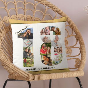 Photo Collage 18th Birthday Personalized Neutral Cushion