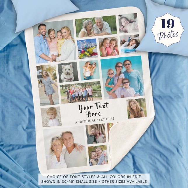Photo Collage 19 Photos Brush Script Personalised Sherpa Blanket (Creator Uploaded)