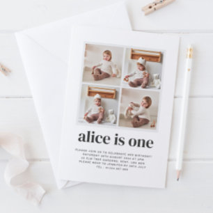 Photo Collage 1st Birthday Girl Invitation