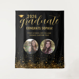 Photo Collage 2026 Graduation Booth Gold Backdrop Tapestry