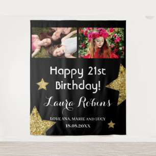 Photo Collage 21st Birthday Party Backdrop Tapestry