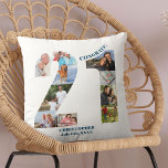 Photo Collage 21st Birthday Personalised Keepsake Cushion<br><div class="desc">Personalised 21st Birthday Gift. This custom decorative pillow has a neat photo collage shaped into a number 21 with ocean blue typography. The wording reads "Congrats!" along with your custom name and birth date (all of which you can edit or leave blank). The template is set up ready for you...</div>