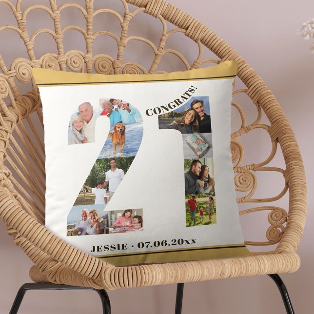 Photo Collage 21st Birthday Personalised Neutral Cushion (Creator Uploaded)