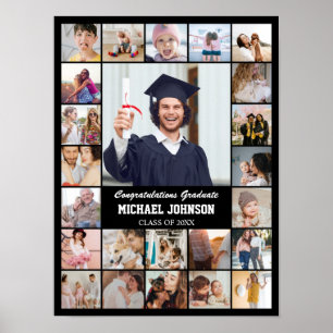 Photo Collage 24 Pictures 12x16 18x24 24x32 Black Poster