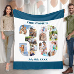 Photo Collage 30th Birthday Blue White Picture Fleece Blanket<br><div class="desc">Custom Picture Blanket with 14 of your favourite photos. This stylish photo collage is in the shape of the number 30 on a white background with ocean blue borders. The blanket can also be personalised with the name and birth date of your choice. The template is set up ready for...</div>