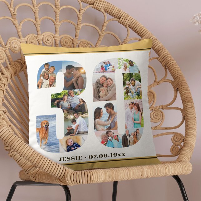 Photo Collage 30th Birthday Personalised Neutral Cushion (Creator Uploaded)