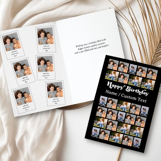 Photo Collage 34 Pictures Any Age Birthday (Birthday Card with photo collage on the front and captioned snapshot pics inside)