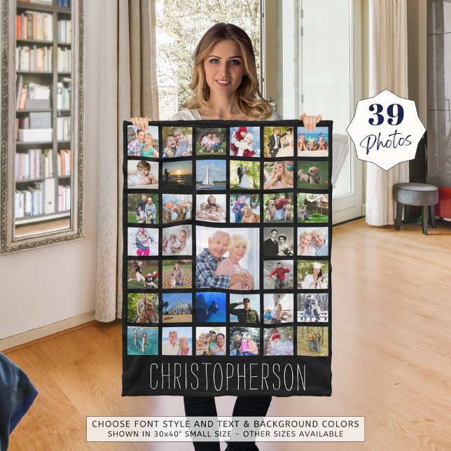 Photo Collage 39 Pics Editable Color Personalized Fleece Blanket (Creator Uploaded)