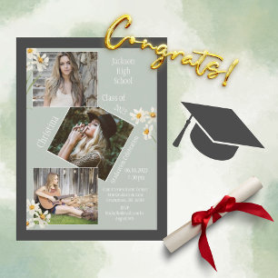 Photo Collage 3 Personalised Daisy Graduation Announcement