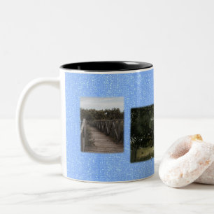 Photo Collage, 3 Photo, Stars, Transparent Frames Two-Tone Coffee Mug